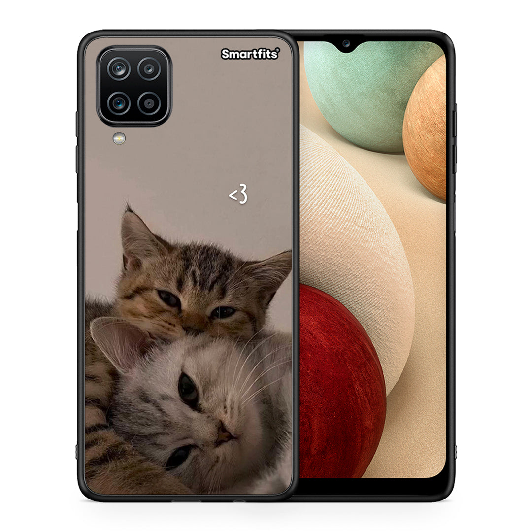 Θήκη Samsung A12 Cats In Love από τη Smartfits με σχέδιο στο πίσω μέρος και μαύρο περίβλημα | Samsung A12 Cats In Love case with colorful back and black bezels