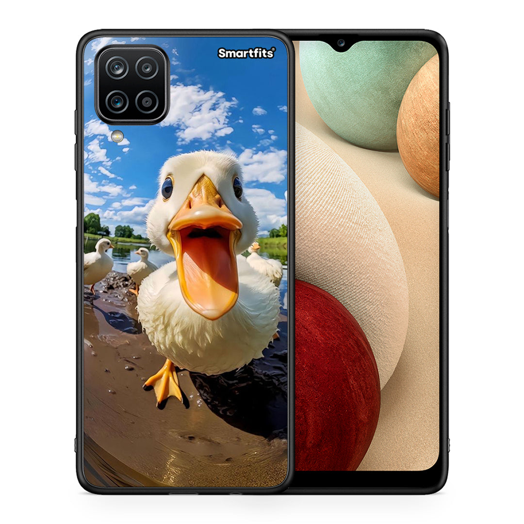 Θήκη Samsung A12 Duck Face από τη Smartfits με σχέδιο στο πίσω μέρος και μαύρο περίβλημα | Samsung A12 Duck Face case with colorful back and black bezels