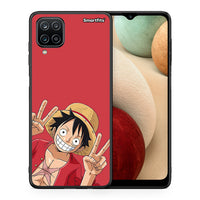 Thumbnail for Θήκη Samsung A12 Pirate Luffy από τη Smartfits με σχέδιο στο πίσω μέρος και μαύρο περίβλημα | Samsung A12 Pirate Luffy case with colorful back and black bezels