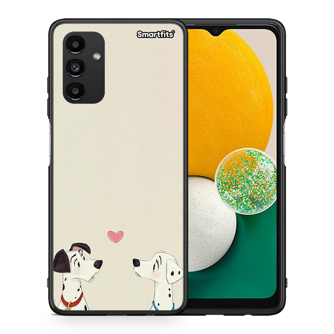 Θήκη Samsung A04s Dalmatians Love από τη Smartfits με σχέδιο στο πίσω μέρος και μαύρο περίβλημα | Samsung A04s Dalmatians Love case with colorful back and black bezels