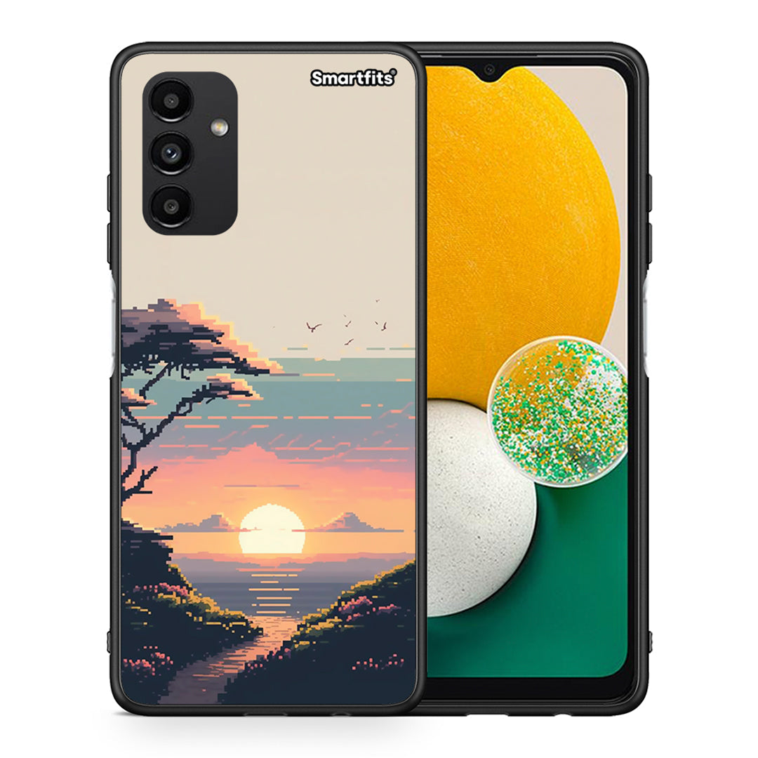 Θήκη Samsung A13 5G Pixel Sunset από τη Smartfits με σχέδιο στο πίσω μέρος και μαύρο περίβλημα | Samsung A13 5G Pixel Sunset case with colorful back and black bezels