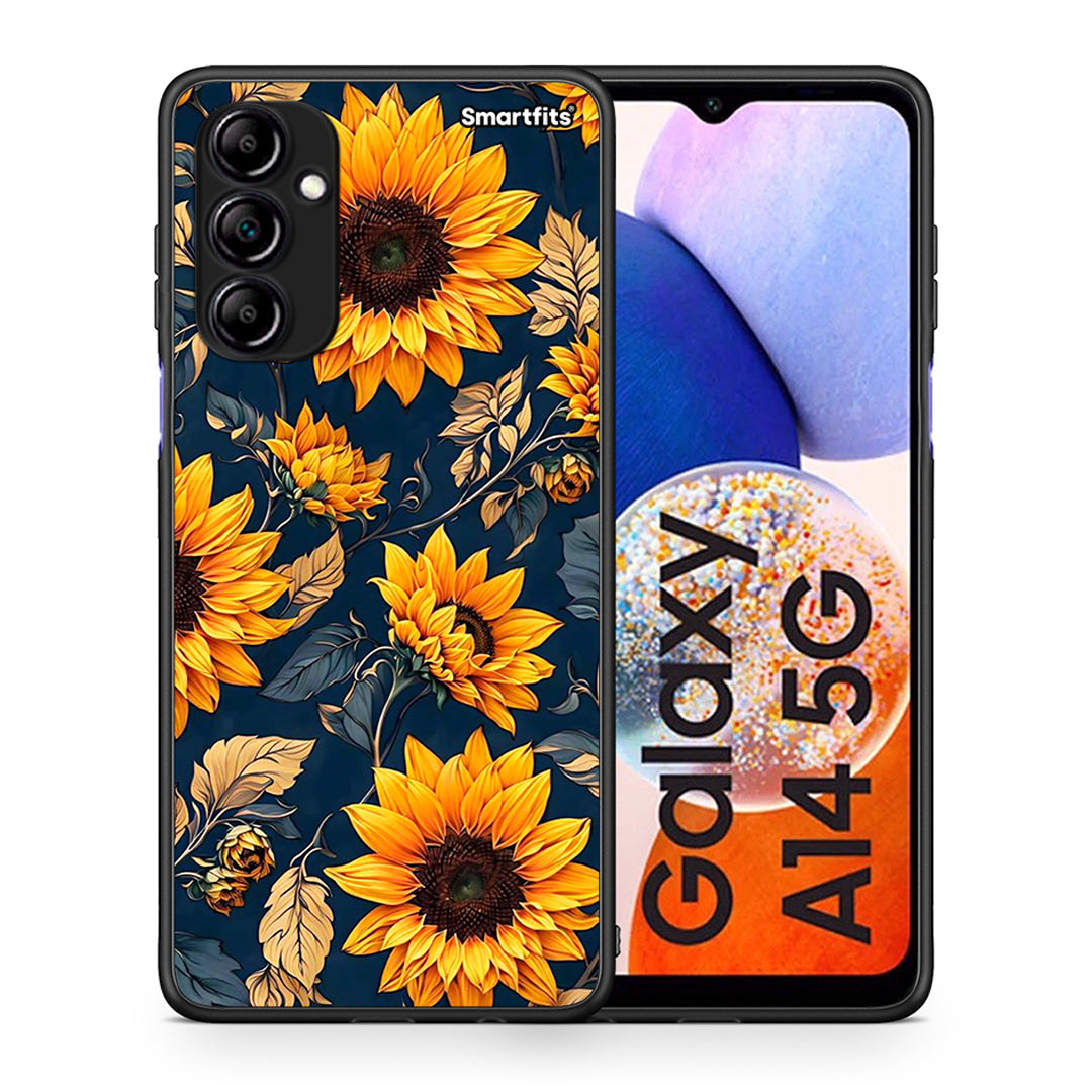 Θήκη Samsung Galaxy A14 / A14 5G Autumn Sunflowers από τη Smartfits με σχέδιο στο πίσω μέρος και μαύρο περίβλημα | Samsung Galaxy A14 / A14 5G Autumn Sunflowers Case with Colorful Back and Black Bezels