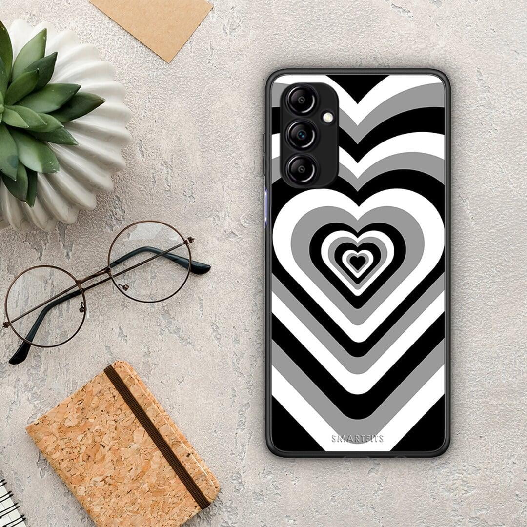 Θήκη Samsung Galaxy A14 / A14 5G Black Hearts από τη Smartfits με σχέδιο στο πίσω μέρος και μαύρο περίβλημα | Samsung Galaxy A14 / A14 5G Black Hearts Case with Colorful Back and Black Bezels