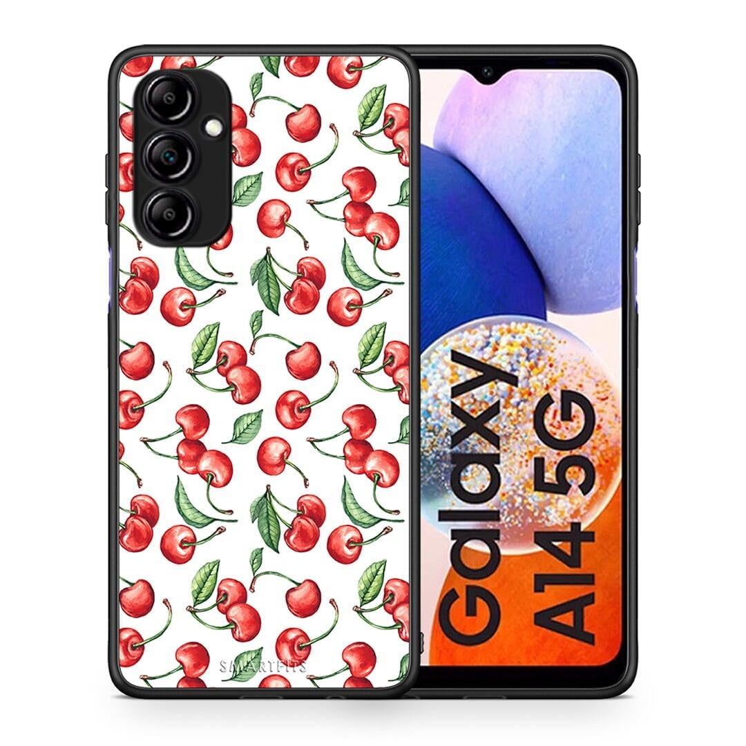 Θήκη Samsung Galaxy A14 / A14 5G Cherry Summer από τη Smartfits με σχέδιο στο πίσω μέρος και μαύρο περίβλημα | Samsung Galaxy A14 / A14 5G Cherry Summer Case with Colorful Back and Black Bezels