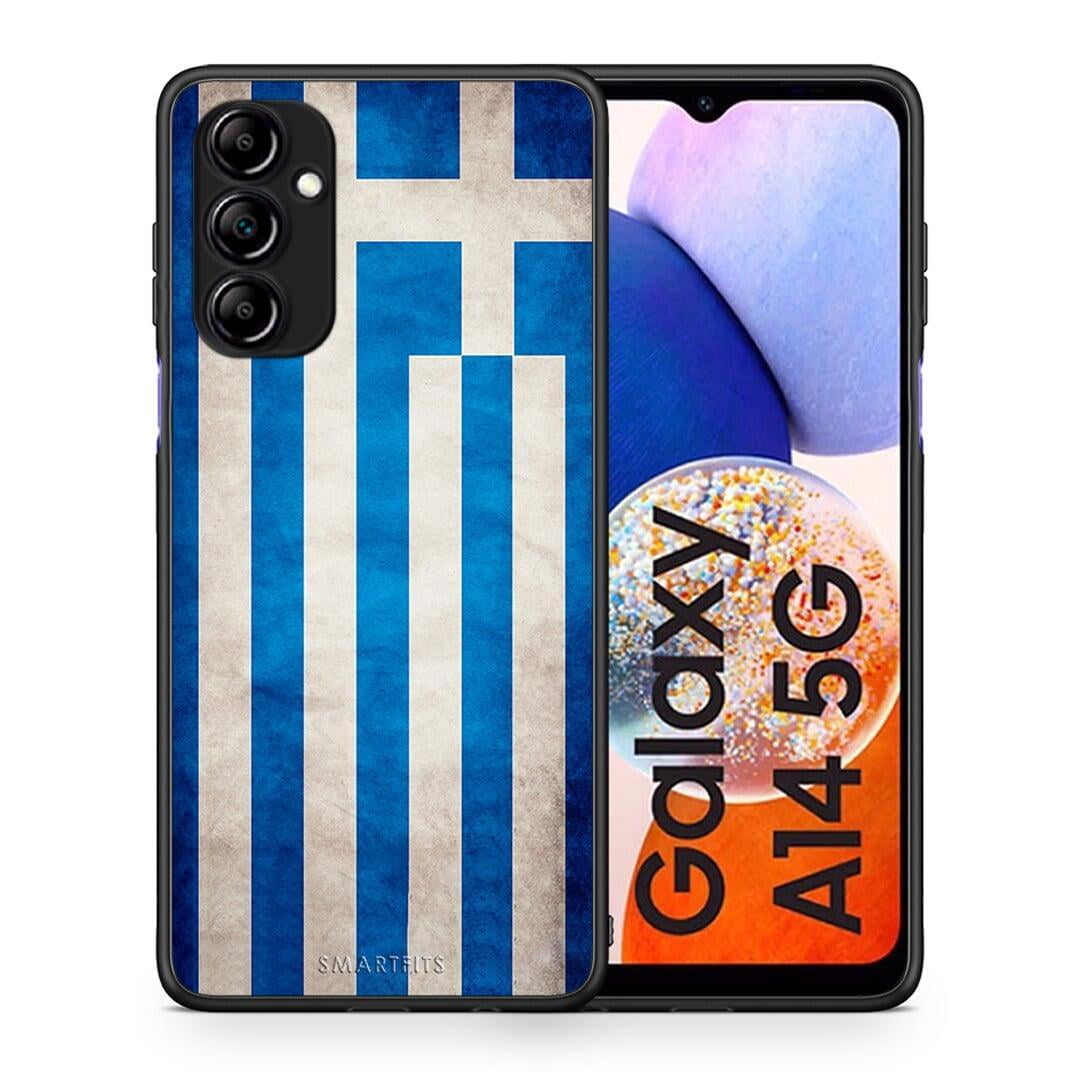 Θήκη Samsung Galaxy A14 / A14 5G Flag Greek από τη Smartfits με σχέδιο στο πίσω μέρος και μαύρο περίβλημα | Samsung Galaxy A14 / A14 5G Flag Greek Case with Colorful Back and Black Bezels