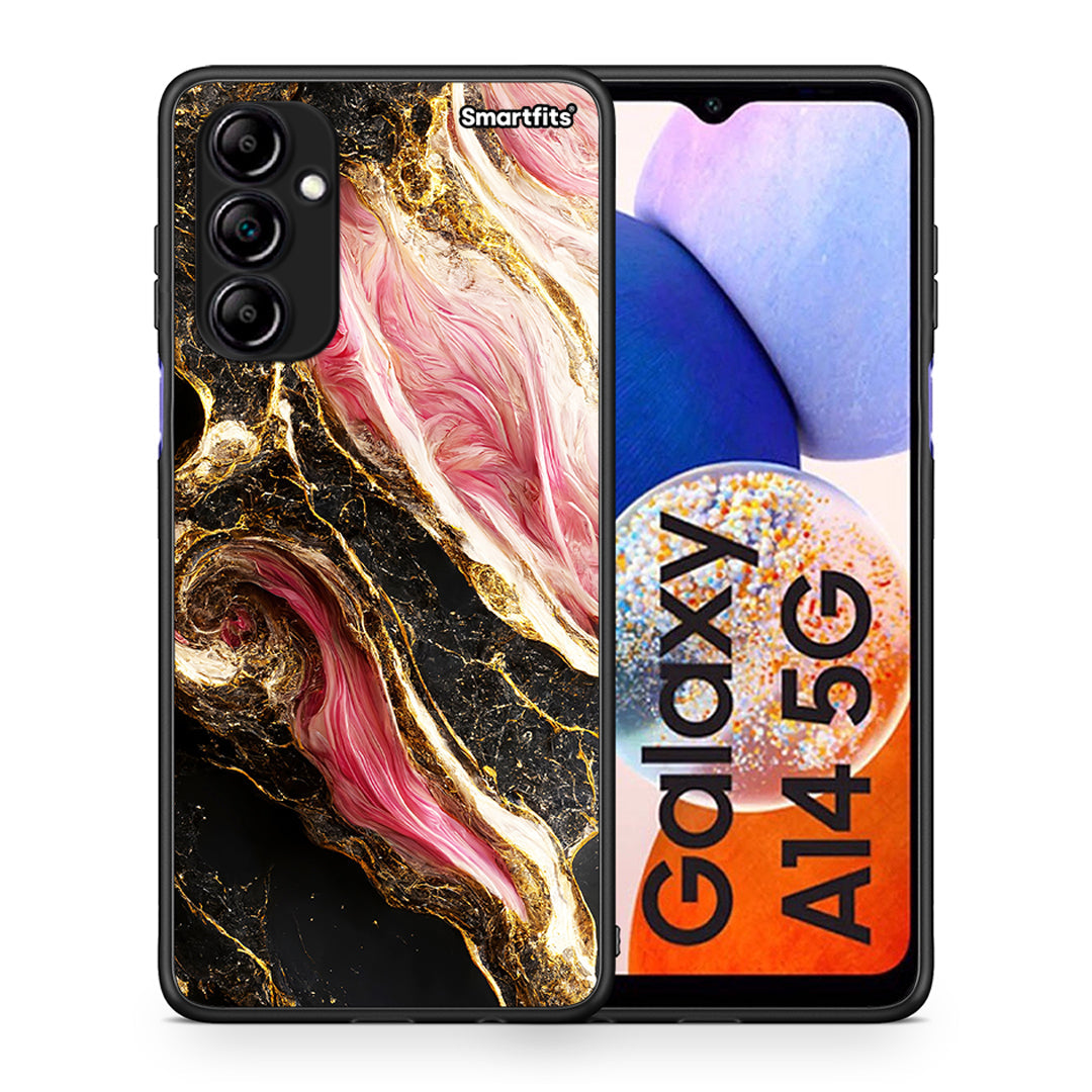 Θήκη Samsung Galaxy A14 / A14 5G Glamorous Pink Marble από τη Smartfits με σχέδιο στο πίσω μέρος και μαύρο περίβλημα | Samsung Galaxy A14 / A14 5G Glamorous Pink Marble Case with Colorful Back and Black Bezels