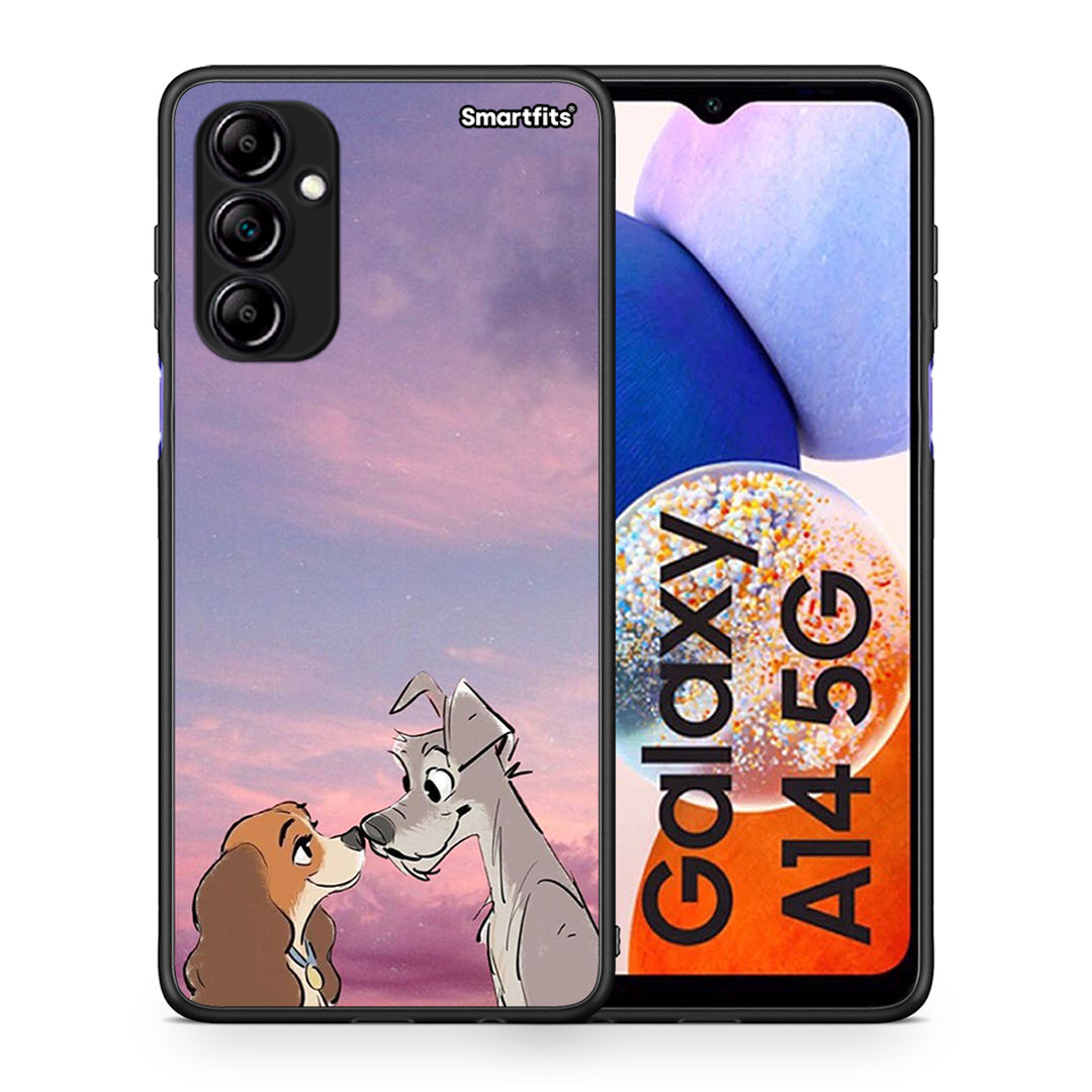 Θήκη Samsung Galaxy A14 / A14 5G Lady And Tramp από τη Smartfits με σχέδιο στο πίσω μέρος και μαύρο περίβλημα | Samsung Galaxy A14 / A14 5G Lady And Tramp Case with Colorful Back and Black Bezels