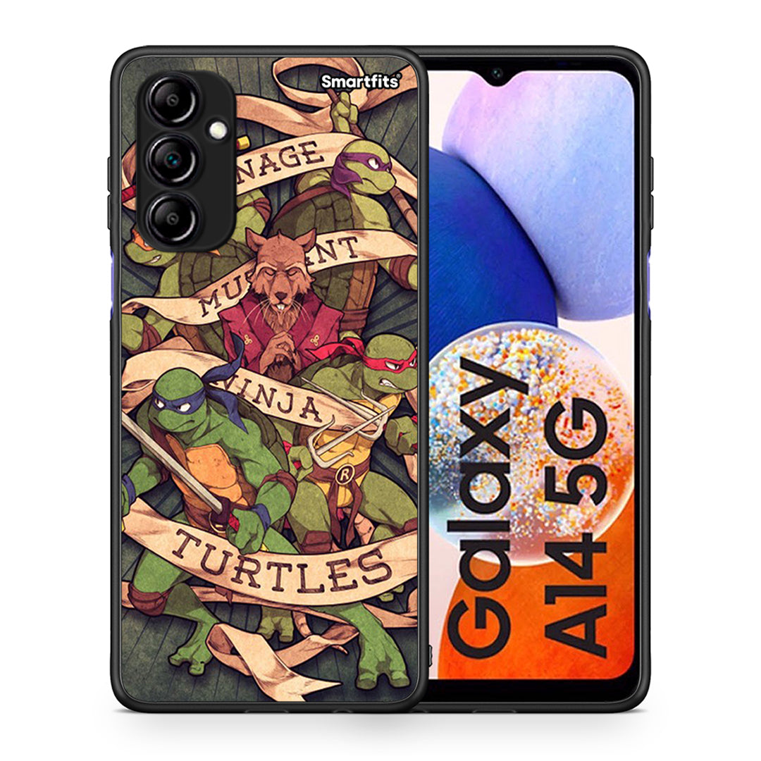 Θήκη Samsung Galaxy A14 / A14 5G Ninja Turtles από τη Smartfits με σχέδιο στο πίσω μέρος και μαύρο περίβλημα | Samsung Galaxy A14 / A14 5G Ninja Turtles Case with Colorful Back and Black Bezels