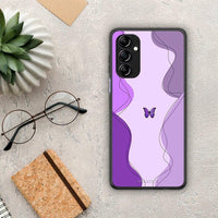 Thumbnail for Θήκη Samsung Galaxy A14 / A14 5G Purple Mariposa από τη Smartfits με σχέδιο στο πίσω μέρος και μαύρο περίβλημα | Samsung Galaxy A14 / A14 5G Purple Mariposa Case with Colorful Back and Black Bezels