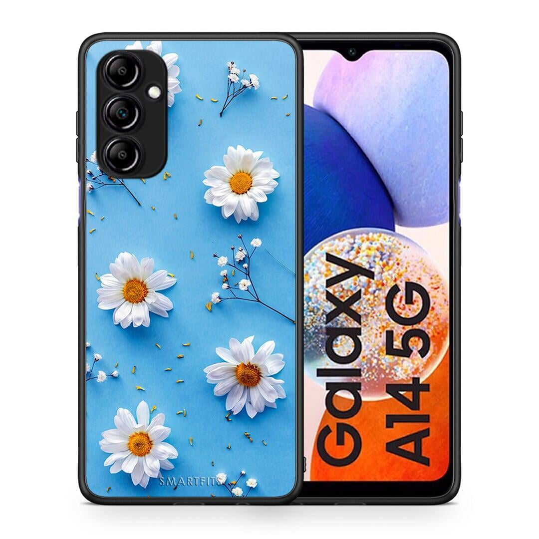 Θήκη Samsung Galaxy A14 / A14 5G Real Daisies από τη Smartfits με σχέδιο στο πίσω μέρος και μαύρο περίβλημα | Samsung Galaxy A14 / A14 5G Real Daisies Case with Colorful Back and Black Bezels