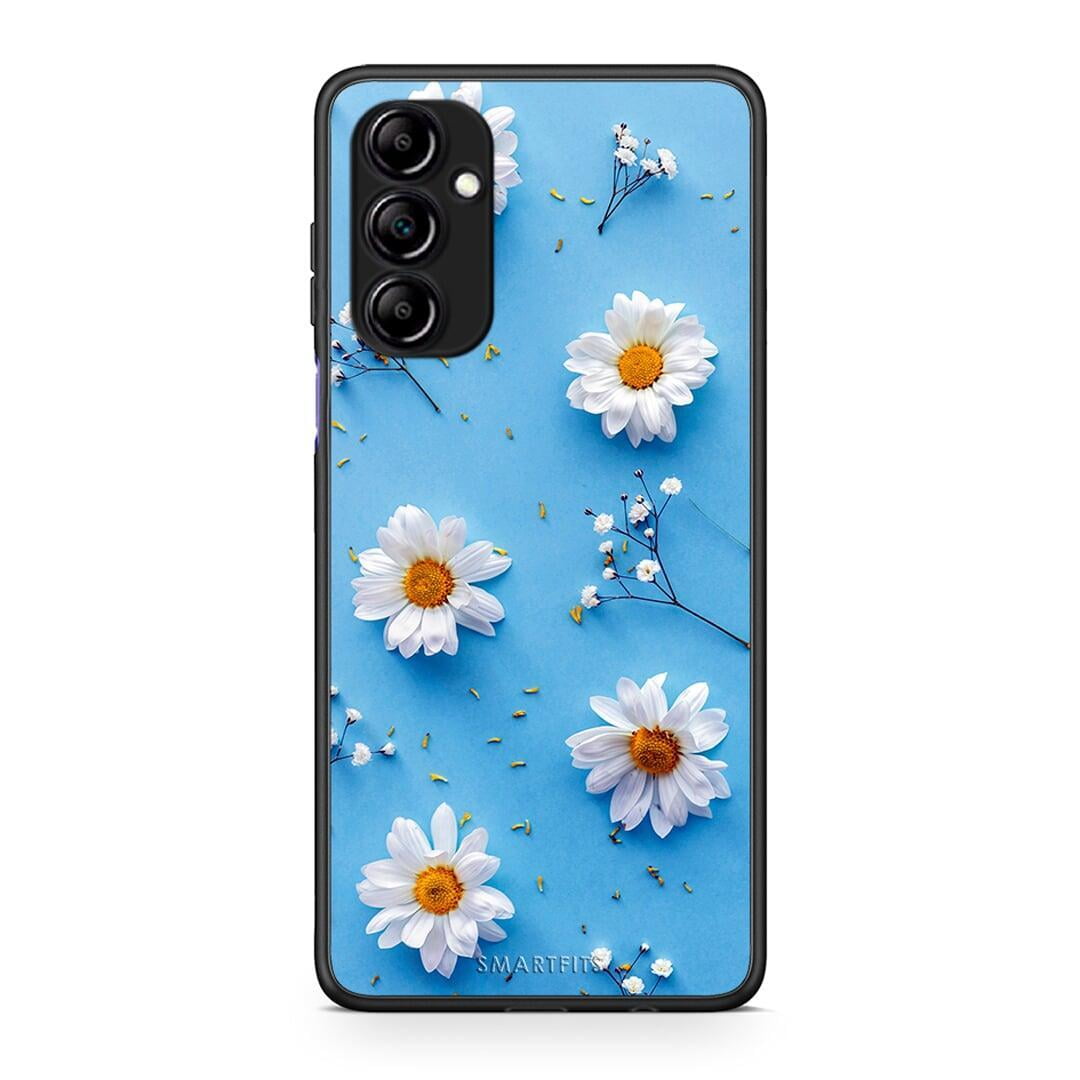 Θήκη Samsung Galaxy A14 / A14 5G Real Daisies από τη Smartfits με σχέδιο στο πίσω μέρος και μαύρο περίβλημα | Samsung Galaxy A14 / A14 5G Real Daisies Case with Colorful Back and Black Bezels