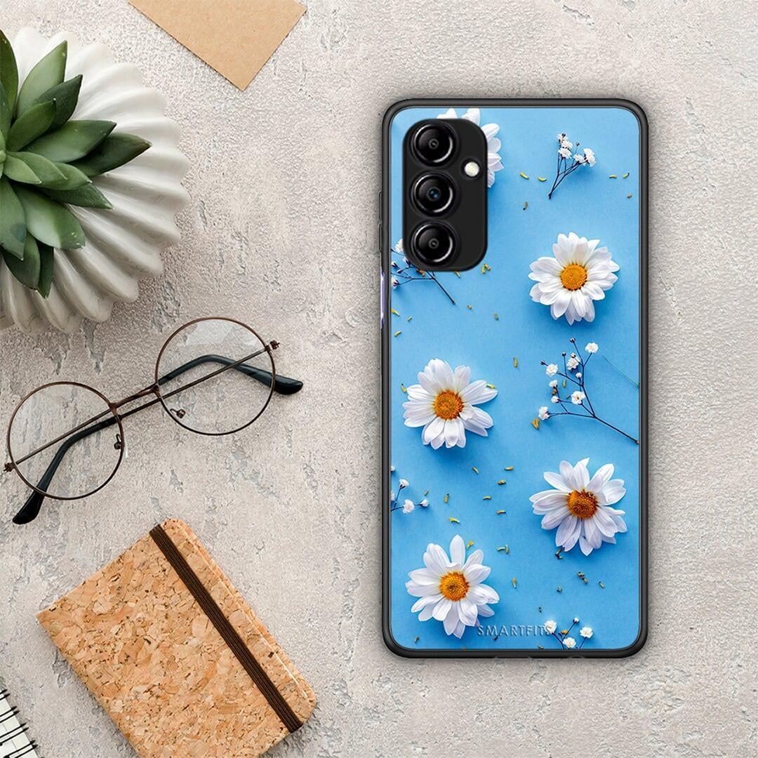 Θήκη Samsung Galaxy A14 / A14 5G Real Daisies από τη Smartfits με σχέδιο στο πίσω μέρος και μαύρο περίβλημα | Samsung Galaxy A14 / A14 5G Real Daisies Case with Colorful Back and Black Bezels