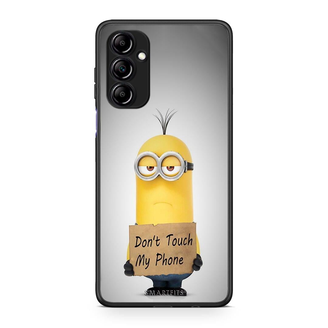 Θήκη Samsung Galaxy A14 / A14 5G Text Minion από τη Smartfits με σχέδιο στο πίσω μέρος και μαύρο περίβλημα | Samsung Galaxy A14 / A14 5G Text Minion Case with Colorful Back and Black Bezels