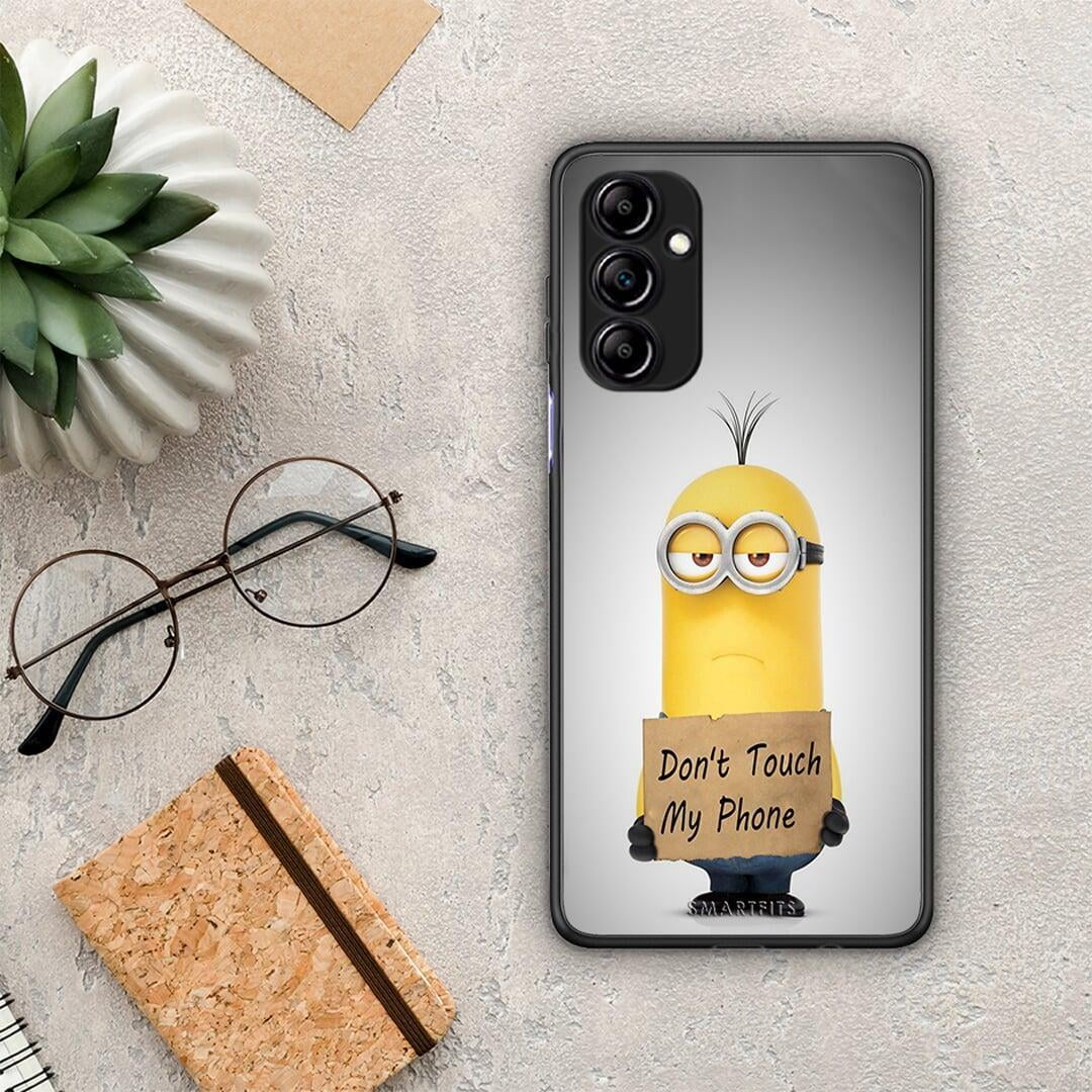 Θήκη Samsung Galaxy A14 / A14 5G Text Minion από τη Smartfits με σχέδιο στο πίσω μέρος και μαύρο περίβλημα | Samsung Galaxy A14 / A14 5G Text Minion Case with Colorful Back and Black Bezels