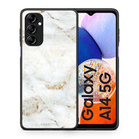 Thumbnail for Θήκη Samsung Galaxy A14 / A14 5G White Gold Marble από τη Smartfits με σχέδιο στο πίσω μέρος και μαύρο περίβλημα | Samsung Galaxy A14 / A14 5G White Gold Marble Case with Colorful Back and Black Bezels