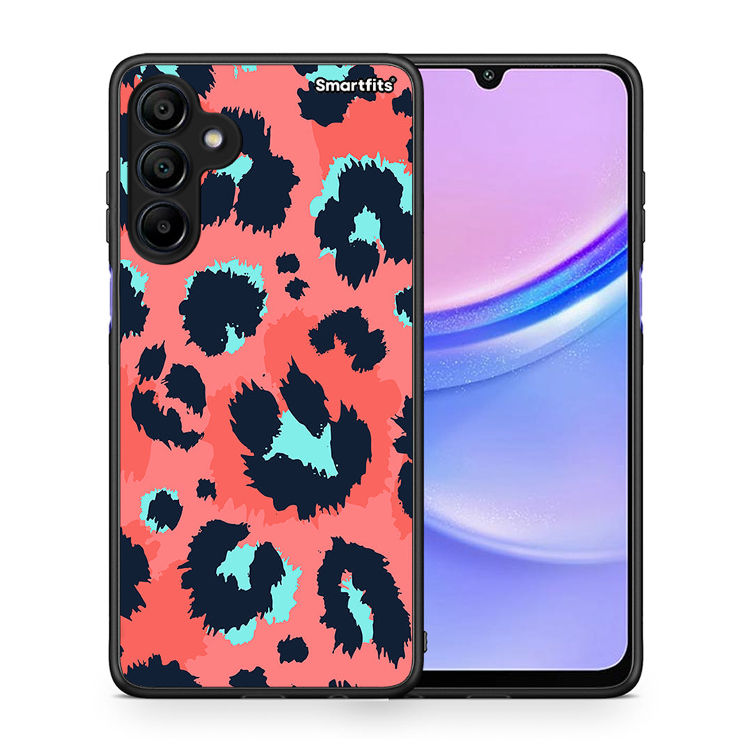 Θήκη Samsung Galaxy A15 4G Pink Leopard Animal από τη Smartfits με σχέδιο στο πίσω μέρος και μαύρο περίβλημα | Samsung Galaxy A15 4G Pink Leopard Animal case with colorful back and black bezels