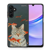 Thumbnail for Θήκη Samsung Galaxy A15 4G Cat Goldfish από τη Smartfits με σχέδιο στο πίσω μέρος και μαύρο περίβλημα | Samsung Galaxy A15 4G Cat Goldfish case with colorful back and black bezels