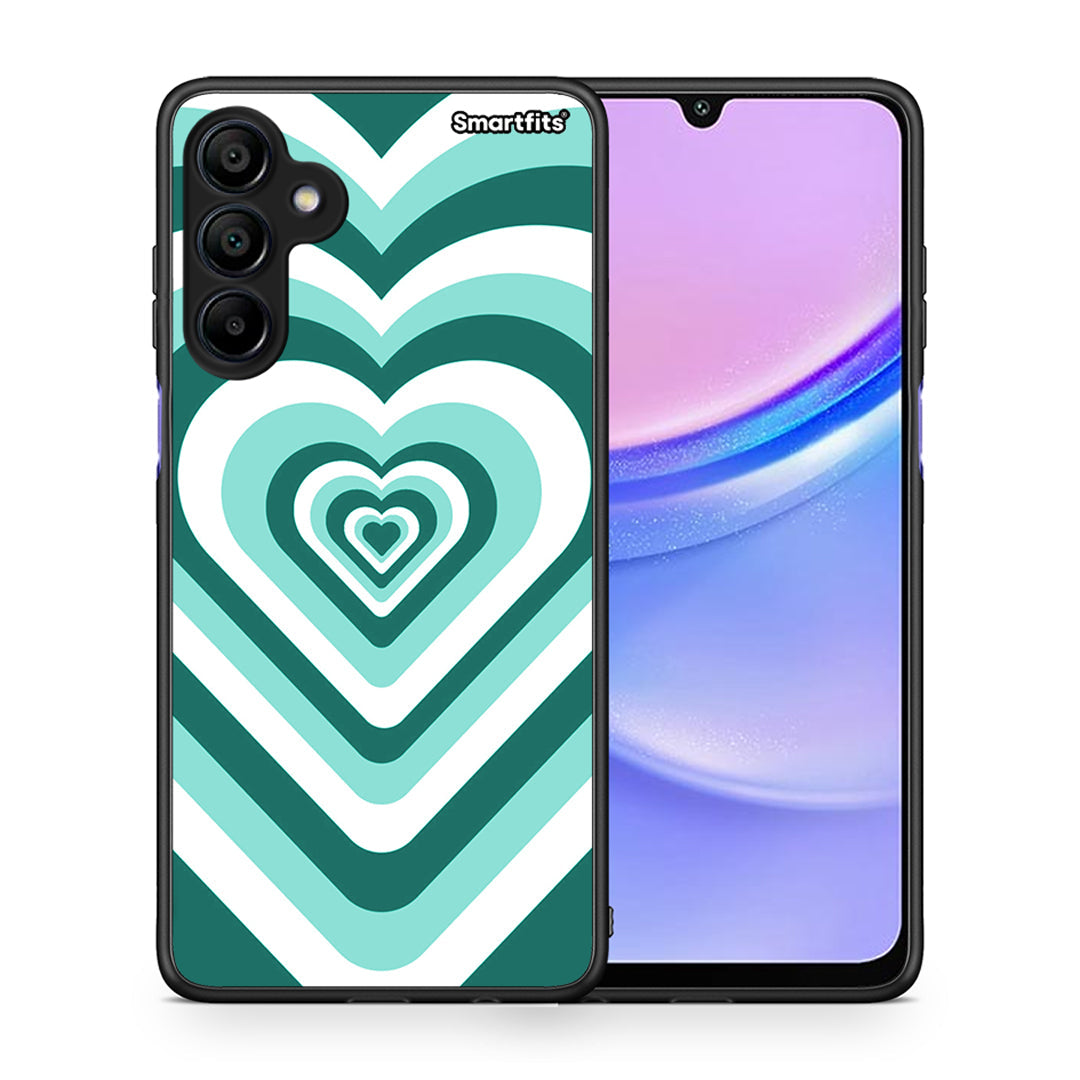 Θήκη Samsung Galaxy A15 4G Green Hearts από τη Smartfits με σχέδιο στο πίσω μέρος και μαύρο περίβλημα | Samsung Galaxy A15 4G Green Hearts case with colorful back and black bezels