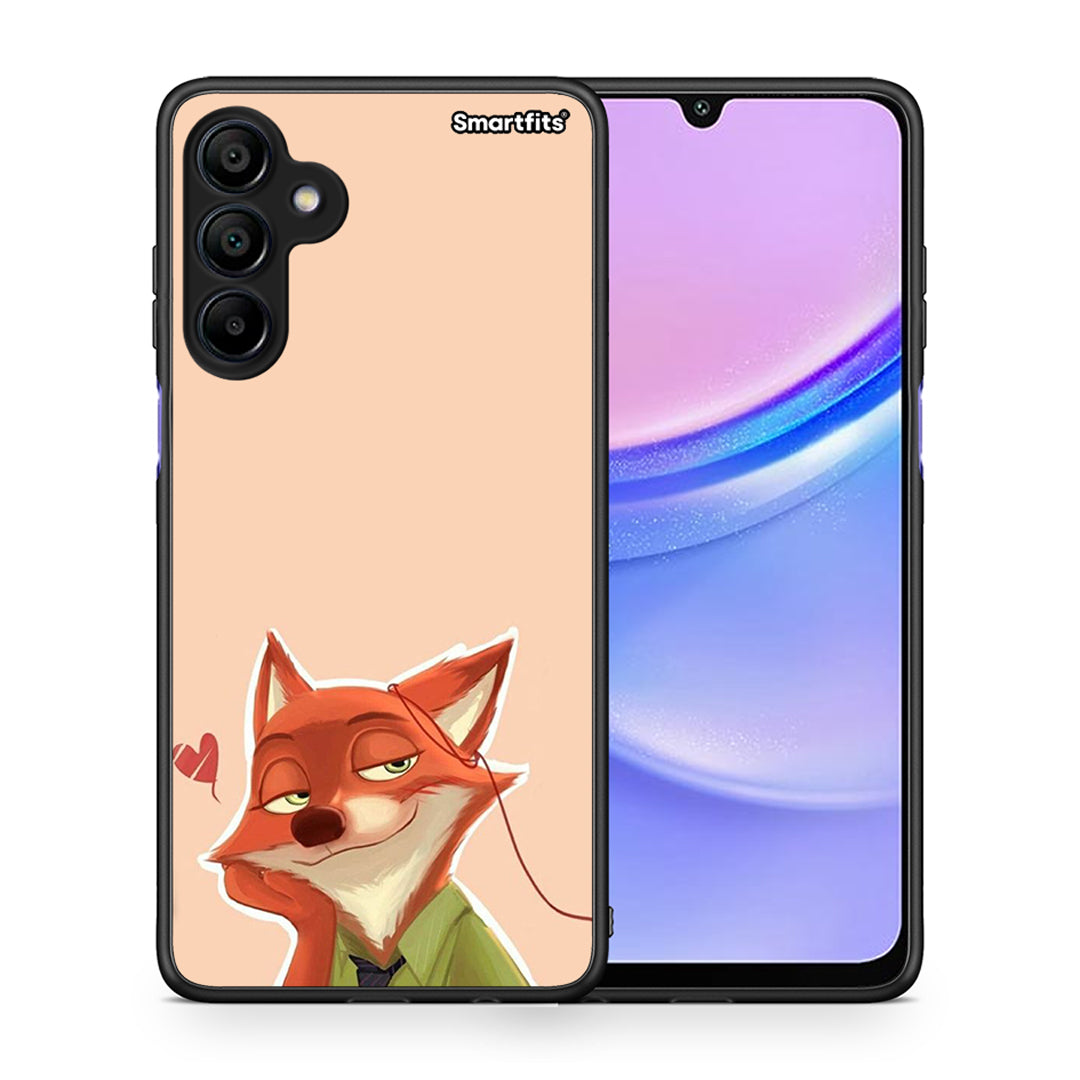 Θήκη Samsung Galaxy A15 4G Nick Wilde And Judy Hopps Love 1 από τη Smartfits με σχέδιο στο πίσω μέρος και μαύρο περίβλημα | Samsung Galaxy A15 4G Nick Wilde And Judy Hopps Love 1 case with colorful back and black bezels