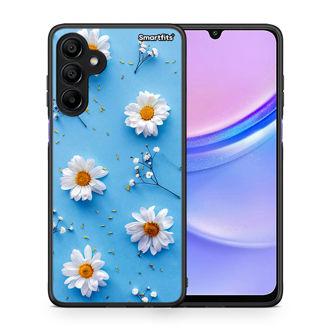 Θήκη Samsung Galaxy A15 4G Real Daisies από τη Smartfits με σχέδιο στο πίσω μέρος και μαύρο περίβλημα | Samsung Galaxy A15 4G Real Daisies case with colorful back and black bezels