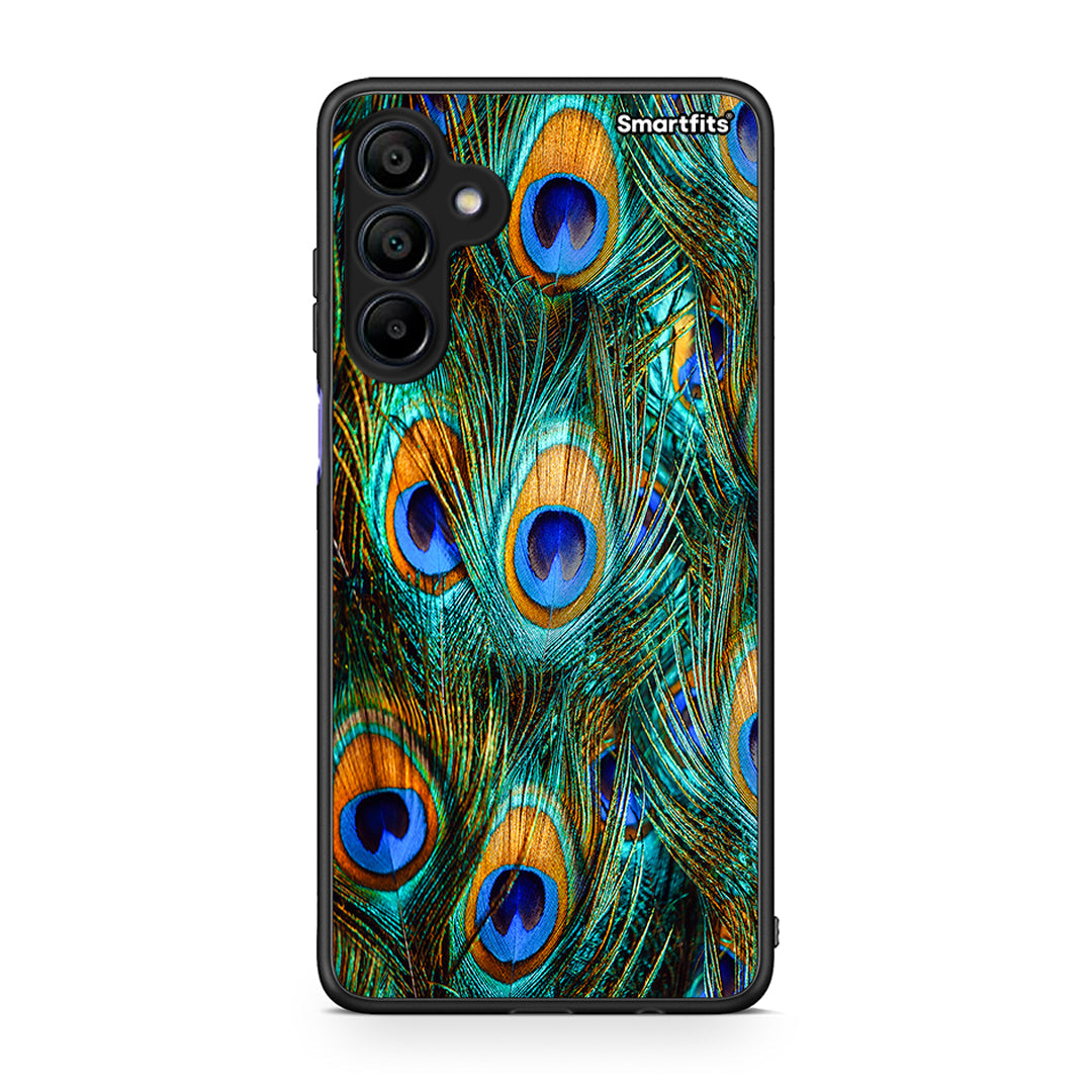 Samsung Galaxy A15 4G Real Peacock Feathers θήκη από τη Smartfits με σχέδιο στο πίσω μέρος και μαύρο περίβλημα | Smartphone case with colorful back and black bezels by Smartfits