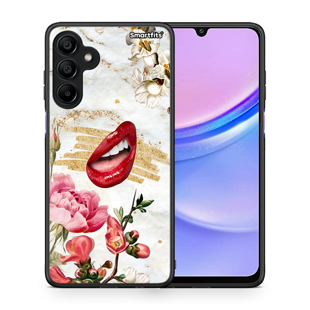 Θήκη Samsung Galaxy A15 4G Red Lips από τη Smartfits με σχέδιο στο πίσω μέρος και μαύρο περίβλημα | Samsung Galaxy A15 4G Red Lips case with colorful back and black bezels