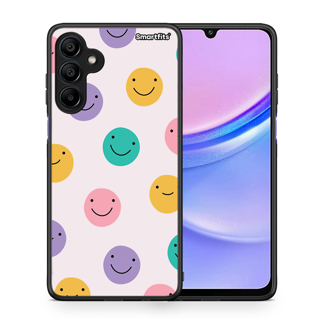 Θήκη Samsung Galaxy A15 4G Smiley Faces από τη Smartfits με σχέδιο στο πίσω μέρος και μαύρο περίβλημα | Samsung Galaxy A15 4G Smiley Faces case with colorful back and black bezels