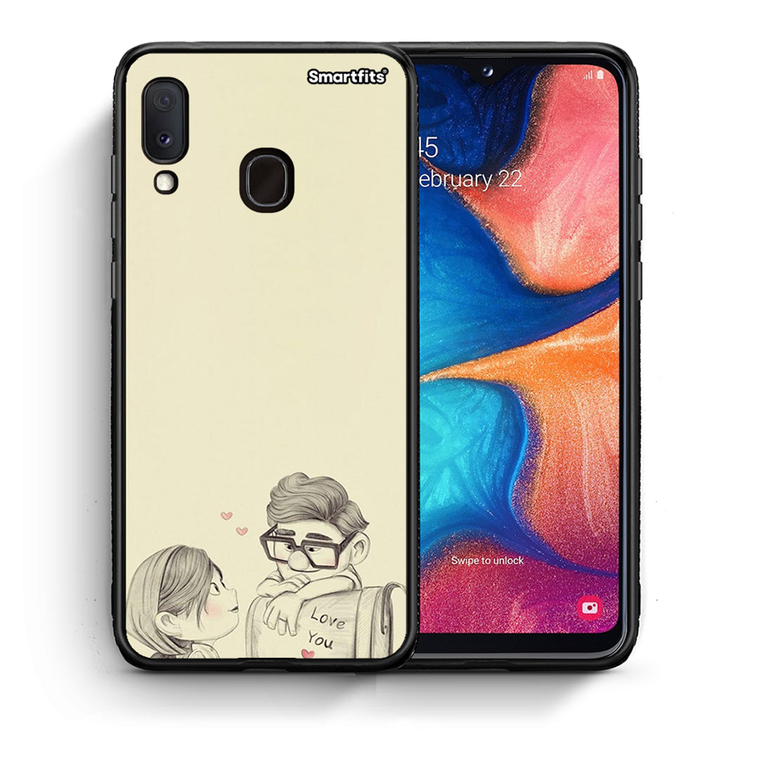 Θήκη Samsung A20e Carl And Ellie από τη Smartfits με σχέδιο στο πίσω μέρος και μαύρο περίβλημα | Samsung A20e Carl And Ellie case with colorful back and black bezels