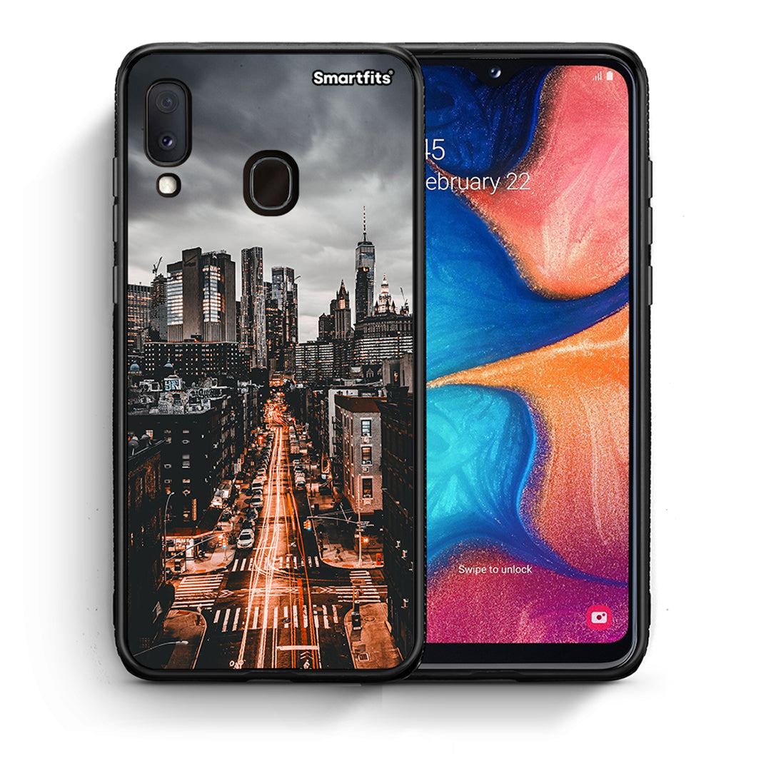 Θήκη Samsung Galaxy M20 City Lights από τη Smartfits με σχέδιο στο πίσω μέρος και μαύρο περίβλημα | Samsung Galaxy M20 City Lights case with colorful back and black bezels