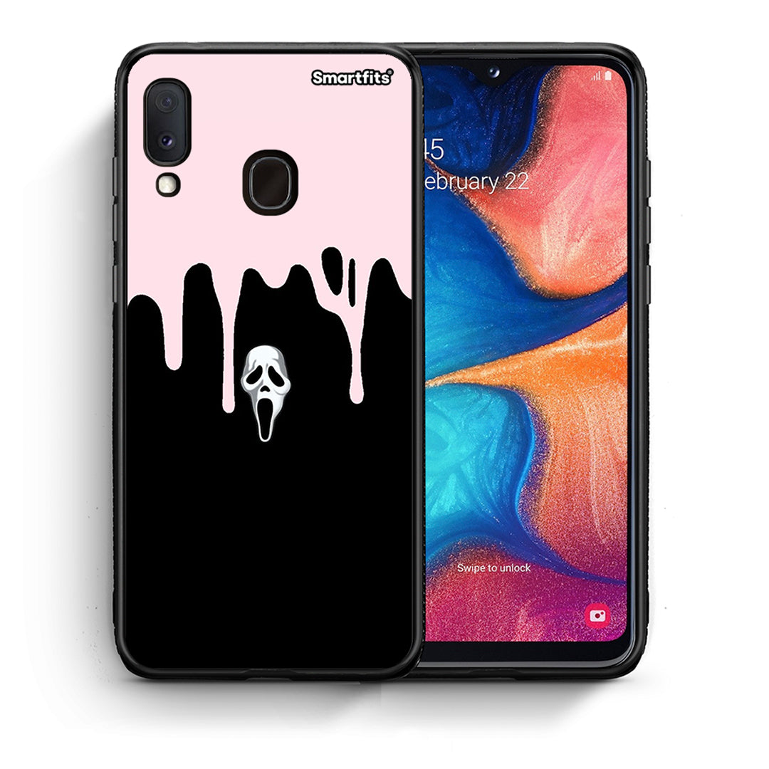 Θήκη Samsung A20e Melting Halloween Mask από τη Smartfits με σχέδιο στο πίσω μέρος και μαύρο περίβλημα | Samsung A20e Melting Halloween Mask case with colorful back and black bezels