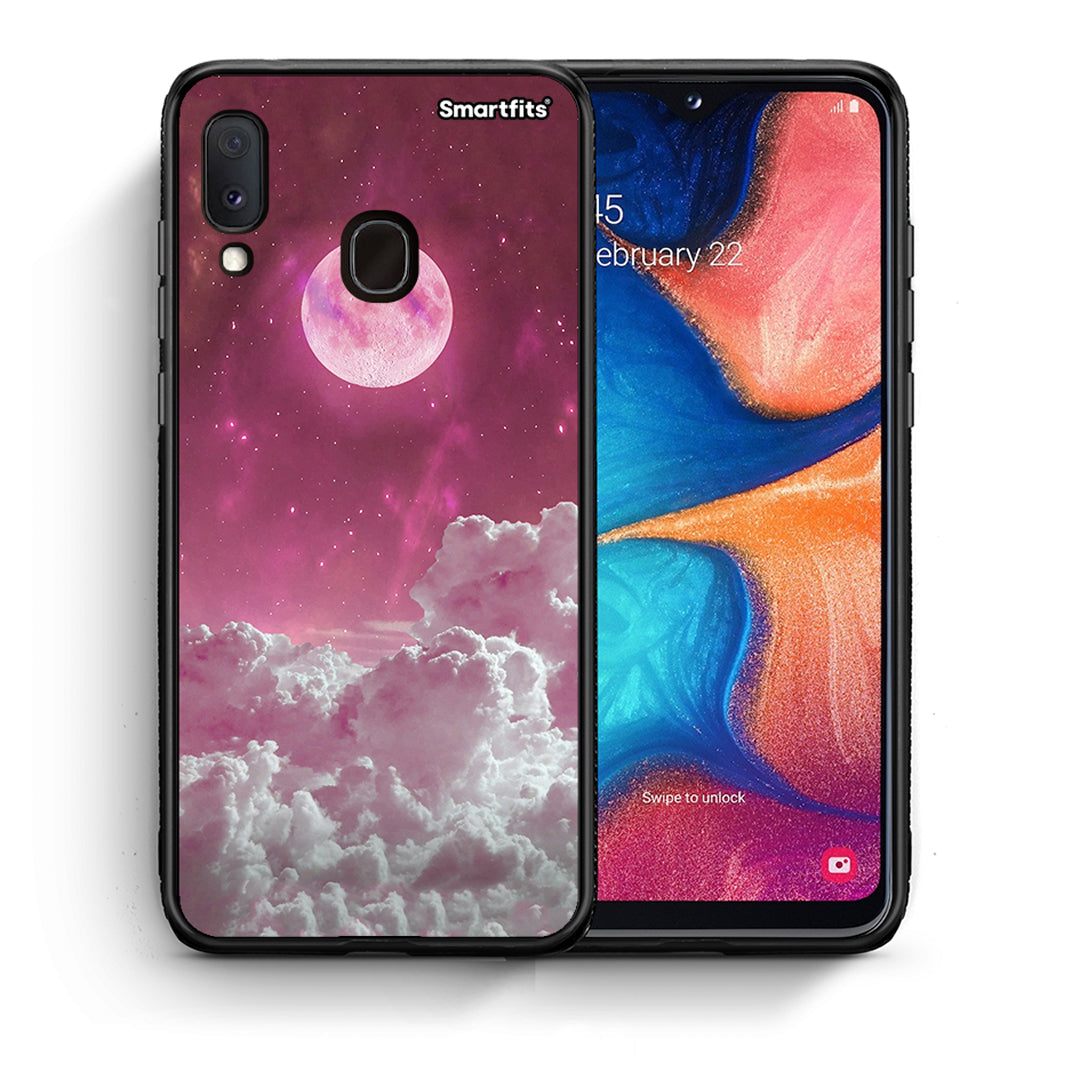 Θήκη Samsung Galaxy M20 Pink Moon από τη Smartfits με σχέδιο στο πίσω μέρος και μαύρο περίβλημα | Samsung Galaxy M20 Pink Moon case with colorful back and black bezels