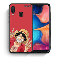 Thumbnail for Θήκη Samsung A20e Pirate Luffy από τη Smartfits με σχέδιο στο πίσω μέρος και μαύρο περίβλημα | Samsung A20e Pirate Luffy case with colorful back and black bezels