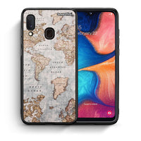 Thumbnail for Θήκη Samsung A20e World Map από τη Smartfits με σχέδιο στο πίσω μέρος και μαύρο περίβλημα | Samsung A20e World Map case with colorful back and black bezels