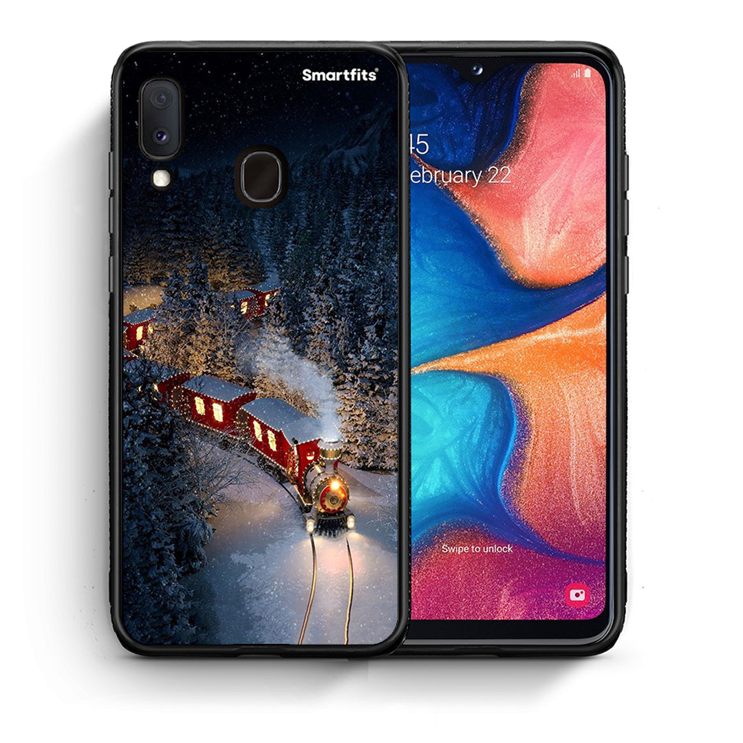 Θήκη Samsung A20e Xmas Train από τη Smartfits με σχέδιο στο πίσω μέρος και μαύρο περίβλημα | Samsung A20e Xmas Train case with colorful back and black bezels