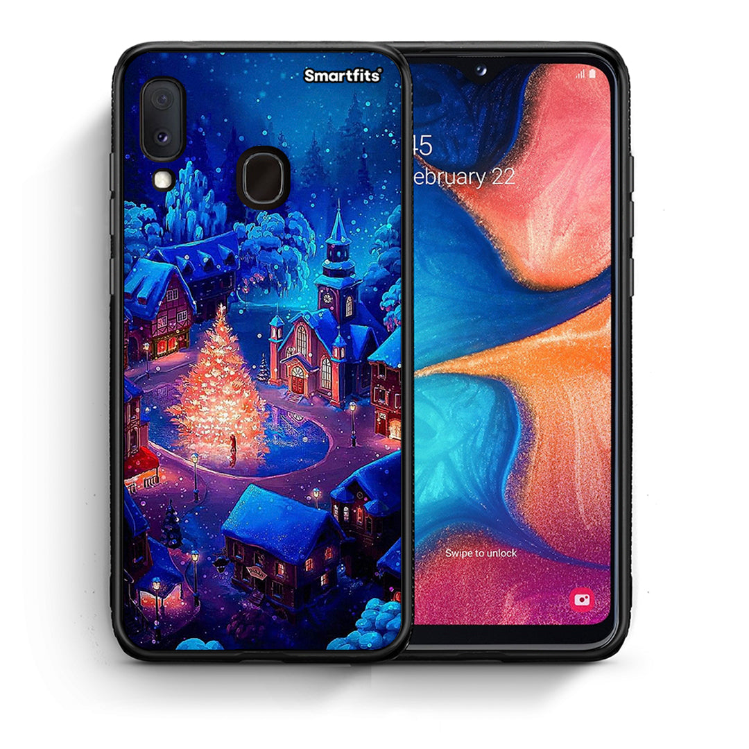 Θήκη Samsung A20e Xmas Village από τη Smartfits με σχέδιο στο πίσω μέρος και μαύρο περίβλημα | Samsung A20e Xmas Village case with colorful back and black bezels