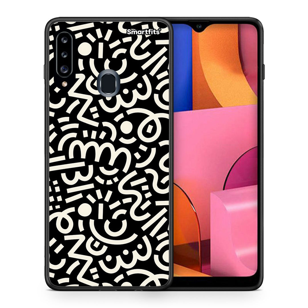 Θήκη Samsung Galaxy A20s Doodle Art από τη Smartfits με σχέδιο στο πίσω μέρος και μαύρο περίβλημα | Samsung Galaxy A20s Doodle Art case with colorful back and black bezels