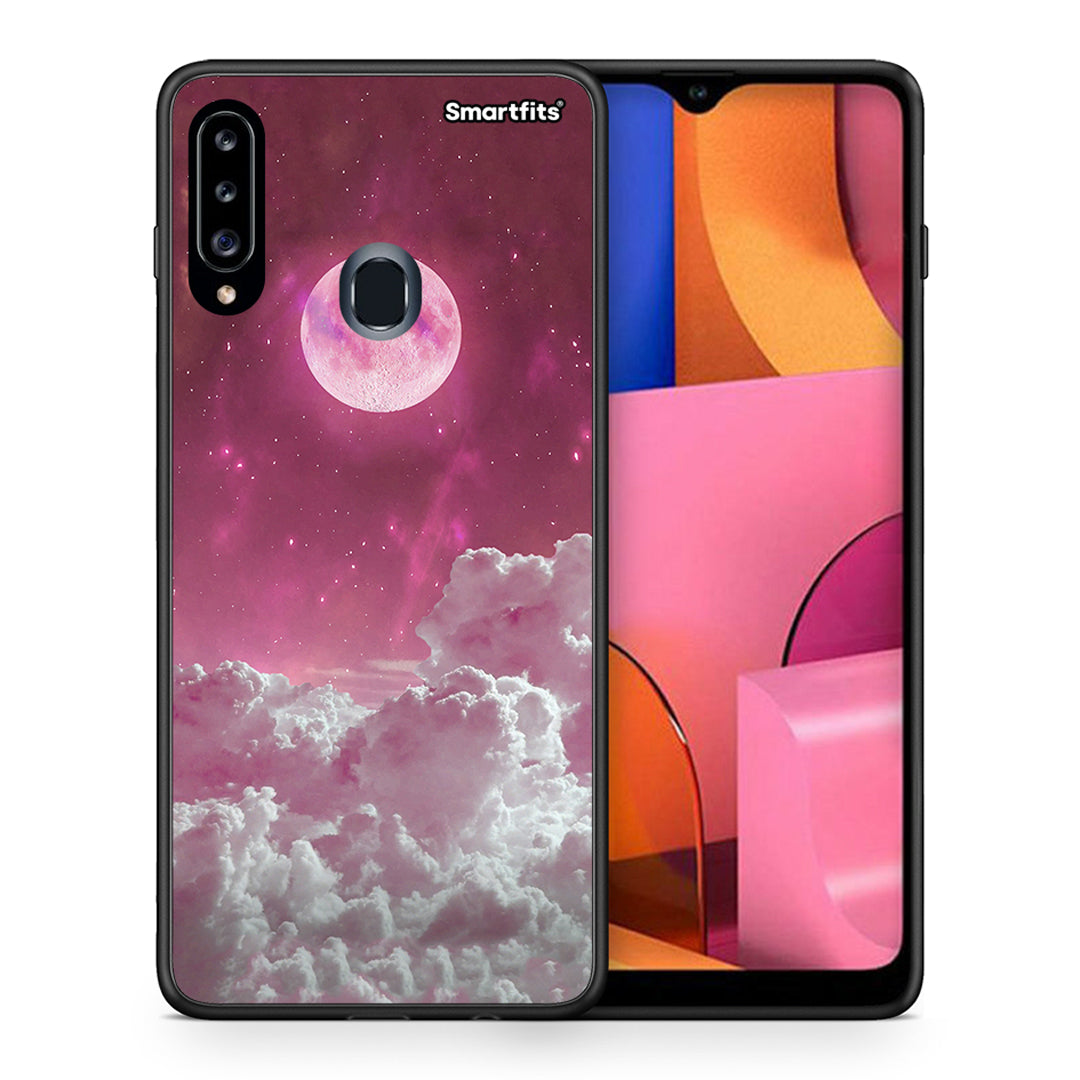 Θήκη Samsung Galaxy A20s Pink Moon από τη Smartfits με σχέδιο στο πίσω μέρος και μαύρο περίβλημα | Samsung Galaxy A20s Pink Moon case with colorful back and black bezels
