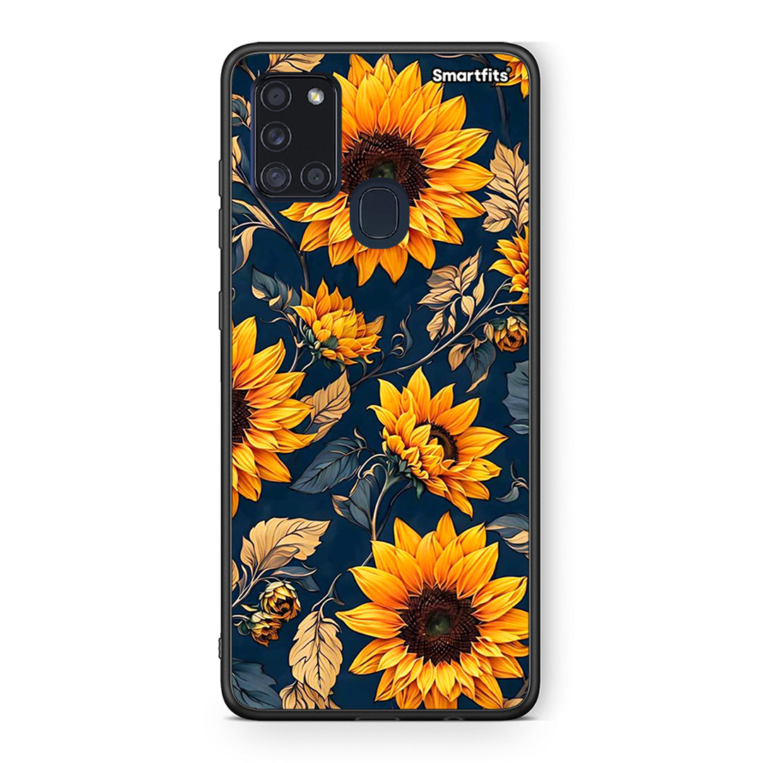 Samsung A21s Autumn Sunflowers Θήκη από τη Smartfits με σχέδιο στο πίσω μέρος και μαύρο περίβλημα | Smartphone case with colorful back and black bezels by Smartfits