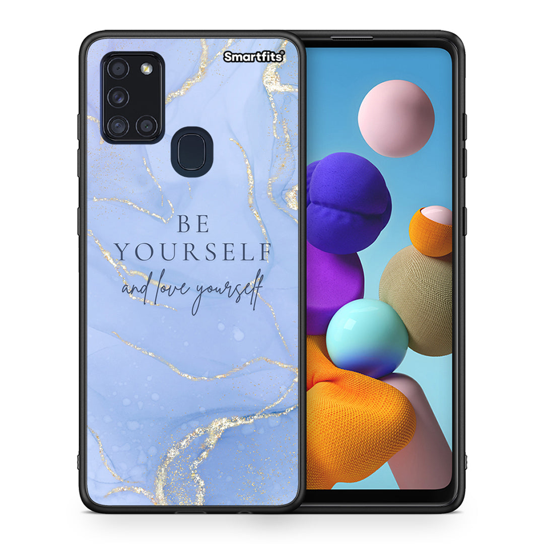 Θήκη Samsung A21s Be Yourself από τη Smartfits με σχέδιο στο πίσω μέρος και μαύρο περίβλημα | Samsung A21s Be Yourself case with colorful back and black bezels