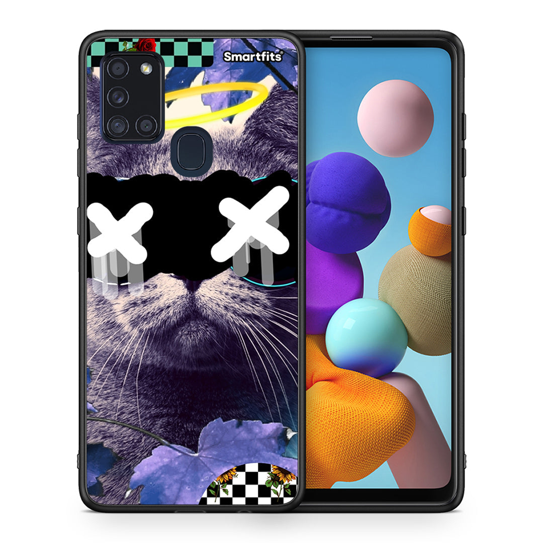 Θήκη Samsung A21s Cat Collage από τη Smartfits με σχέδιο στο πίσω μέρος και μαύρο περίβλημα | Samsung A21s Cat Collage case with colorful back and black bezels