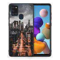 Thumbnail for Θήκη Samsung A21s City Lights από τη Smartfits με σχέδιο στο πίσω μέρος και μαύρο περίβλημα | Samsung A21s City Lights case with colorful back and black bezels