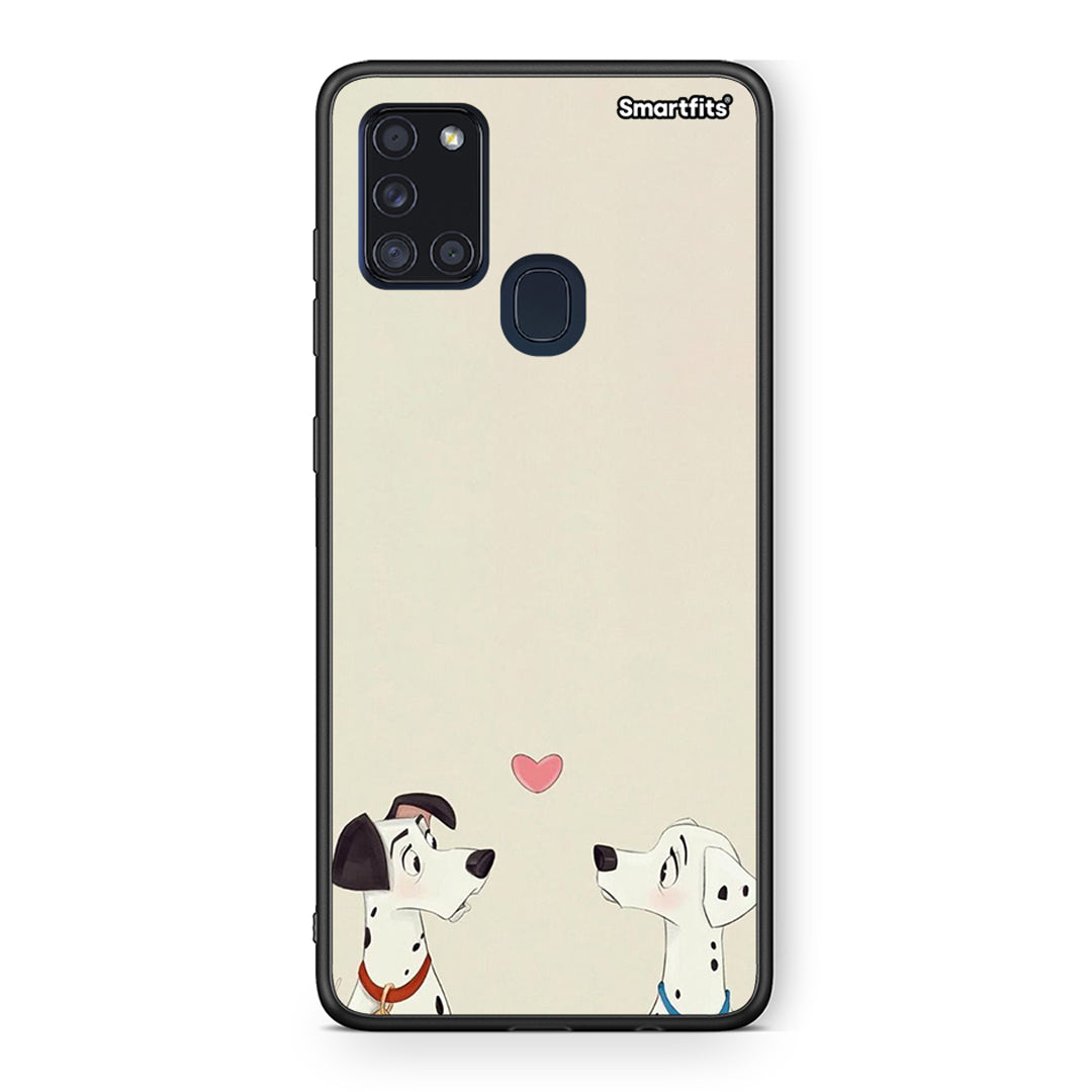 Samsung A21s Dalmatians Love θήκη από τη Smartfits με σχέδιο στο πίσω μέρος και μαύρο περίβλημα | Smartphone case with colorful back and black bezels by Smartfits