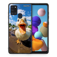 Thumbnail for Θήκη Samsung A21s Duck Face από τη Smartfits με σχέδιο στο πίσω μέρος και μαύρο περίβλημα | Samsung A21s Duck Face case with colorful back and black bezels