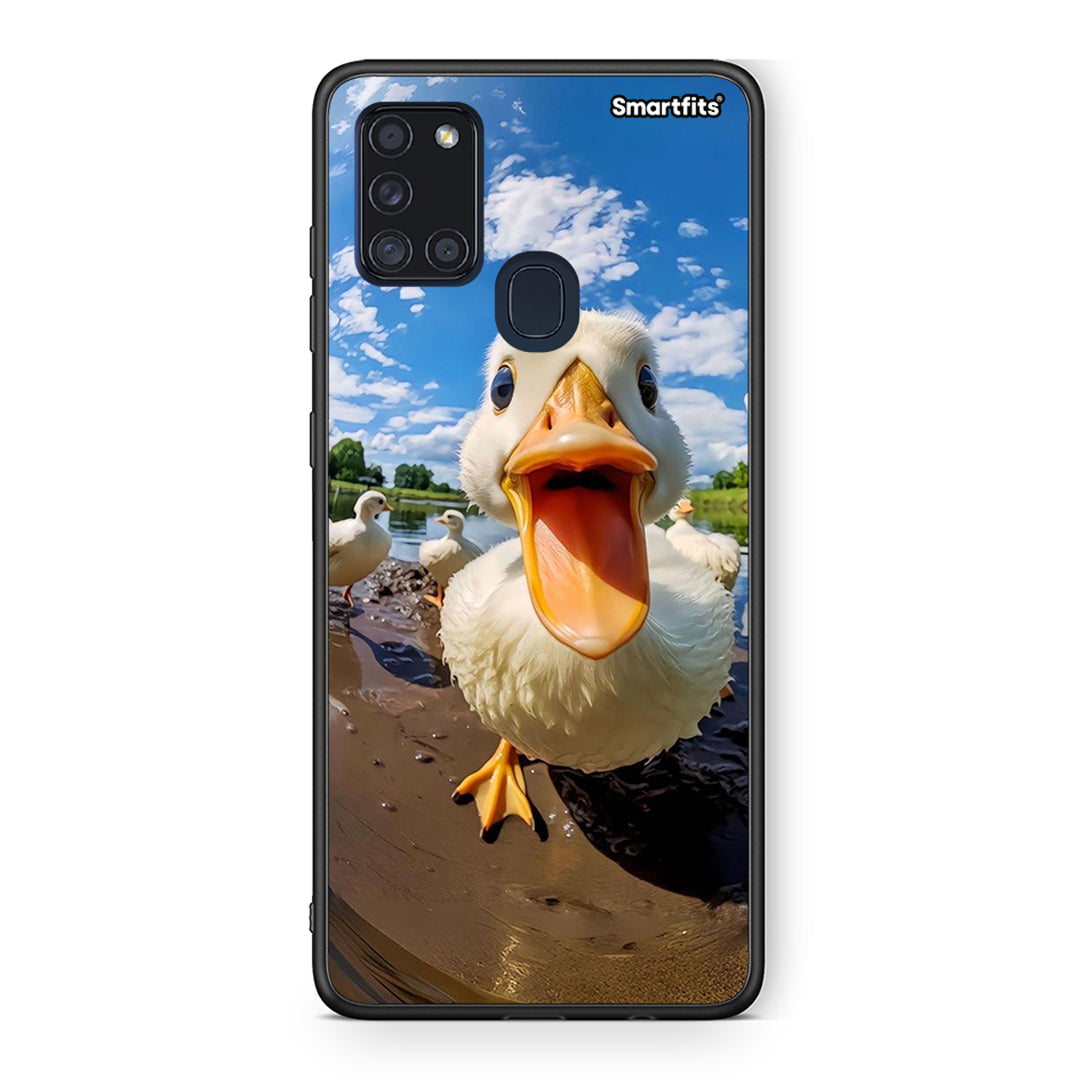 Samsung A21s Duck Face θήκη από τη Smartfits με σχέδιο στο πίσω μέρος και μαύρο περίβλημα | Smartphone case with colorful back and black bezels by Smartfits