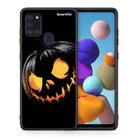 Thumbnail for Θήκη Samsung A21s Halloween Scary Pumpkin από τη Smartfits με σχέδιο στο πίσω μέρος και μαύρο περίβλημα | Samsung A21s Halloween Scary Pumpkin case with colorful back and black bezels