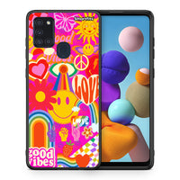 Thumbnail for Θήκη Samsung A21s Hippie Love από τη Smartfits με σχέδιο στο πίσω μέρος και μαύρο περίβλημα | Samsung A21s Hippie Love case with colorful back and black bezels