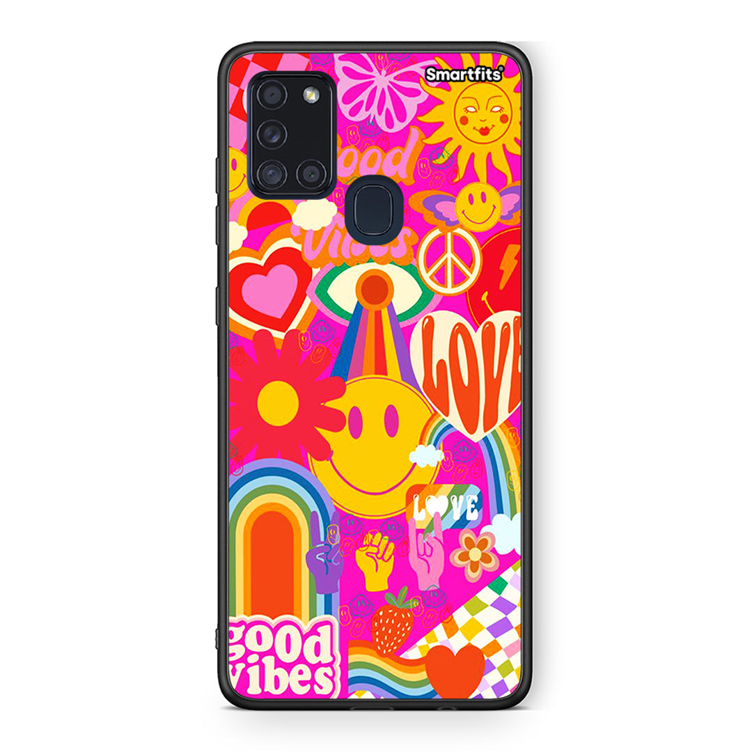 Samsung A21s Hippie Love θήκη από τη Smartfits με σχέδιο στο πίσω μέρος και μαύρο περίβλημα | Smartphone case with colorful back and black bezels by Smartfits