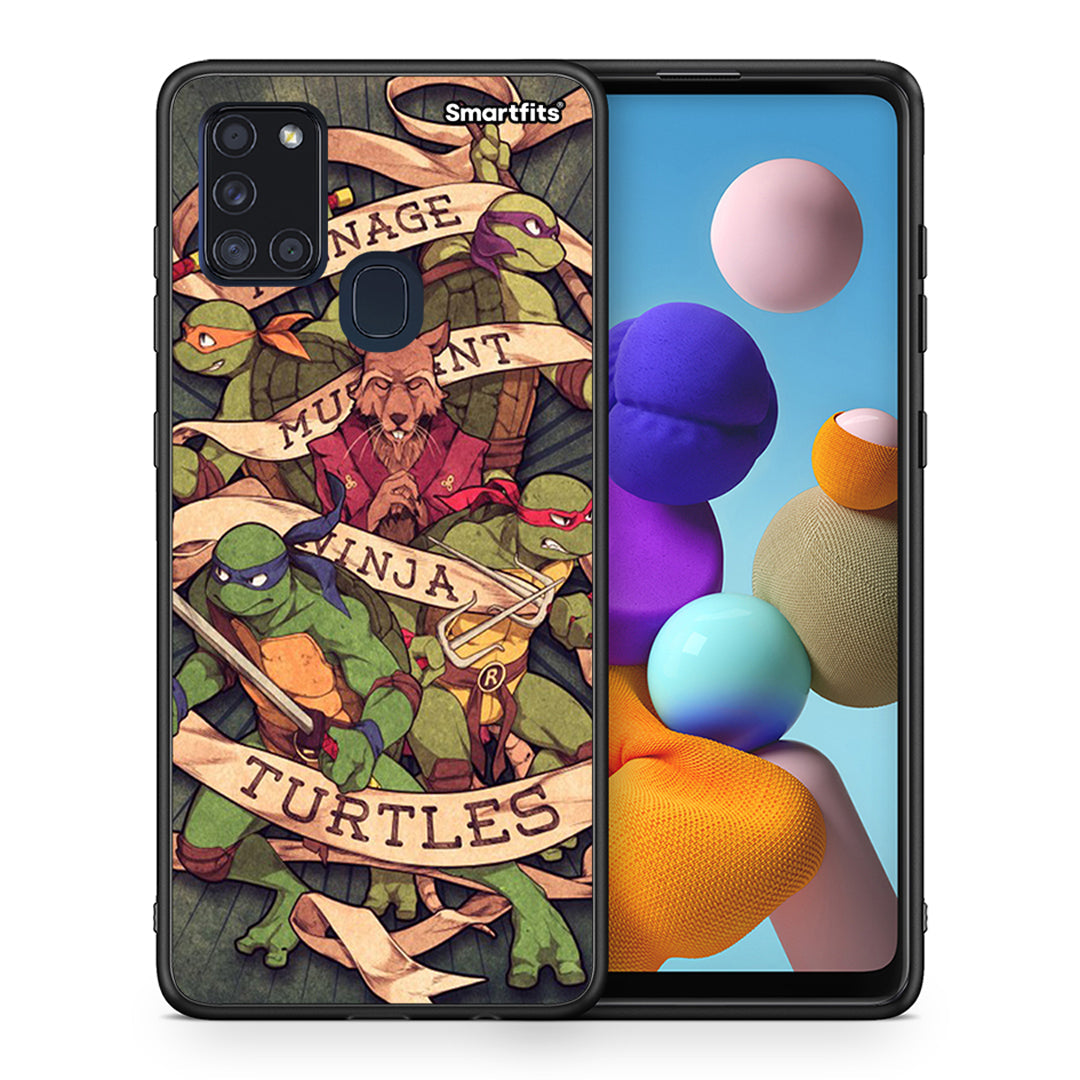 Θήκη Samsung A21s Ninja Turtles από τη Smartfits με σχέδιο στο πίσω μέρος και μαύρο περίβλημα | Samsung A21s Ninja Turtles case with colorful back and black bezels