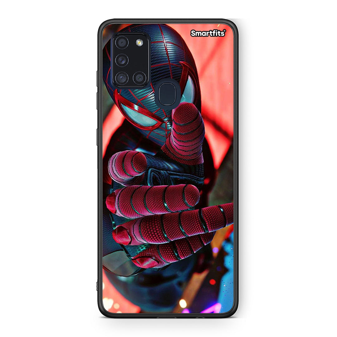 Samsung A21s Spider Hand Θήκη από τη Smartfits με σχέδιο στο πίσω μέρος και μαύρο περίβλημα | Smartphone case with colorful back and black bezels by Smartfits