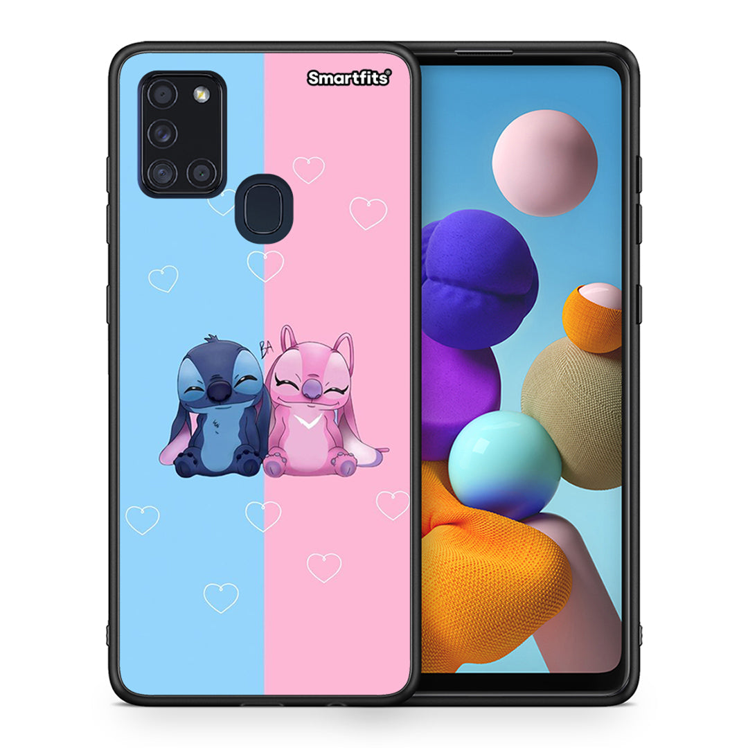 Θήκη Samsung A21s Stitch And Angel από τη Smartfits με σχέδιο στο πίσω μέρος και μαύρο περίβλημα | Samsung A21s Stitch And Angel case with colorful back and black bezels